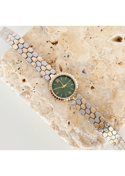 Petek Gold Gümüş Saat Yeşil