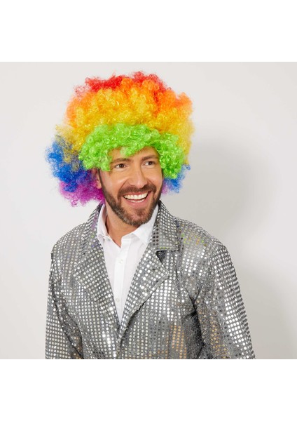 Wizard Rengarenk Kıvırcık Afro Bonus Peruk