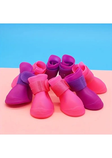 M Beden 4'lü Pembe Silikon Köpek Yağmur Botu modelleri