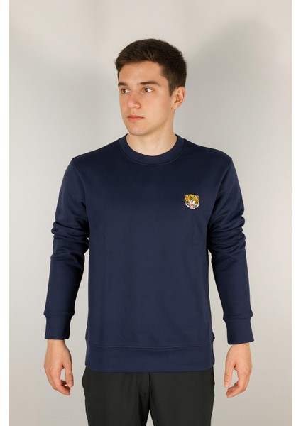Yüksek Kaliteli Standart Fit Normal Kesim 3 Iplik Bisiklet Yaka Pamuklu Knz Lacivert Sweatshirt