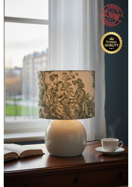 Vintage Tasarım Metal Abajur - El Işi Toile De Jouy Şapka Başlık