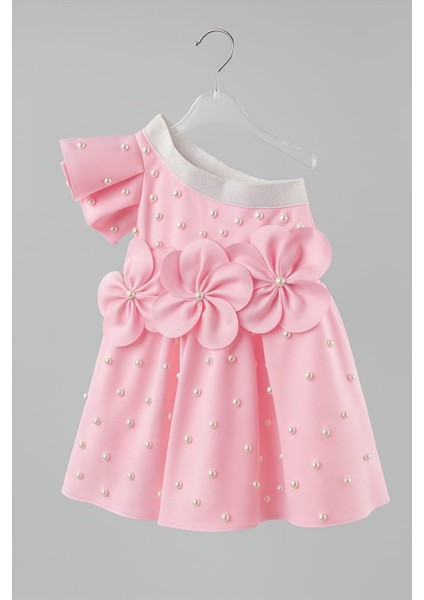 Pembe Boncuklu Kız Çocuk Elbisesi
