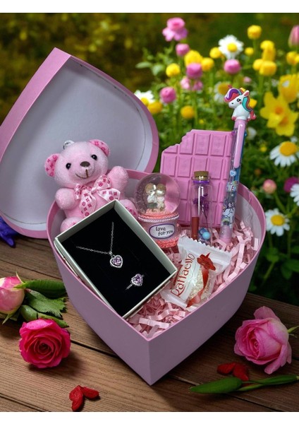 Sevgiliye Hediye, Pembe Kalp Hediye Kutusu, Kolye, Bileklik, Yüzük, Kar Küresi, Özel Hediye indirimleri