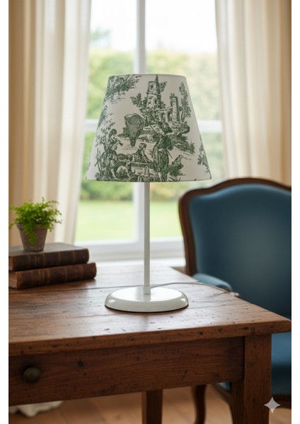 Vintage Toile De Jouy Desenli Beyaz Ayaklı Abajur Masa Lambası El Yapımı Kumaş Yüksek Kalite fırsatları