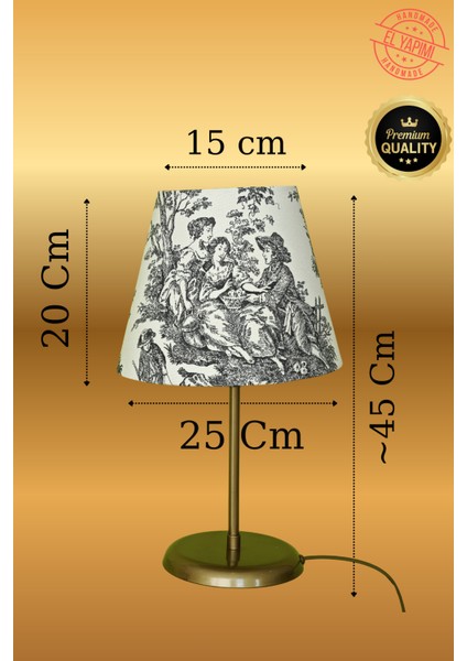 Vintage Toile De Jouy Desenli Altın Renk Ayaklı Abajur Masa Lambası El Yapımı Kumaş Yüksek Kalite fiyatları