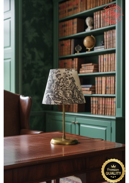 Vintage Toile De Jouy Desenli Altın Renk Ayaklı Abajur Masa Lambası El Yapımı Kumaş Yüksek Kalite indirimleri