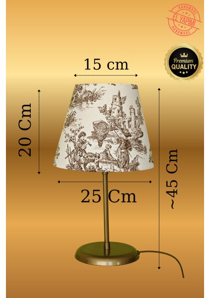 Vintage Toile De Jouy Desenli Altın Renk Ayaklı Abajur Masa Lambası El Yapımı Kumaş Yüksek Kalite fiyatları