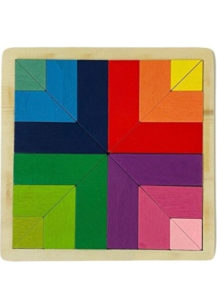 Ahşap Renkli Tangram 24 Parça Zeka Oyunu Eğitici Oyuncak 18X18CM