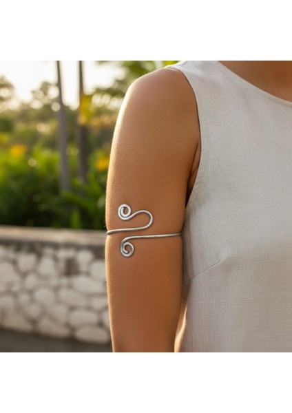 %100 Saf Pirinç El Yapımı Sarmal Tasarım Üst Kol Pazu Bilekliği (Ayarlanabilir) - Otantik Kelepçe