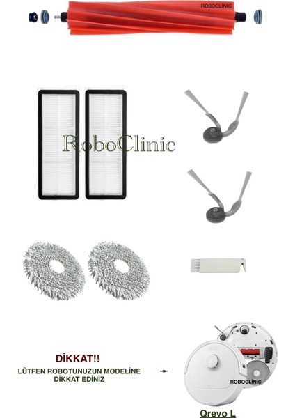 Roborock Qrevo L Yedek Ana Fırça, Yan Fırça, Hepa Filtre, Mop - 8 Parça