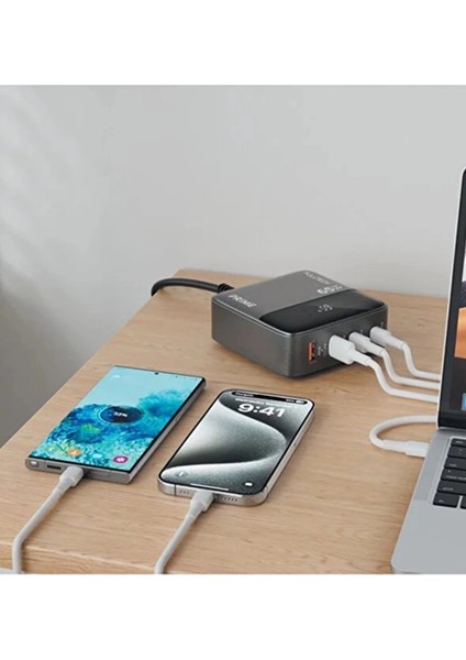65W Masaüstü 4 Portlu Hızlı Şarj Cihazı Istasyonu 2xusb-A, 2xtype-C Giriş,1,5 Mt. Kablo fırsatları