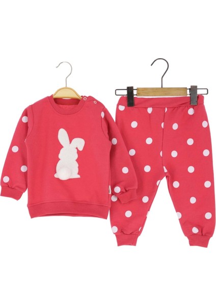 Ponponlu Tavşan Nakışlı Iki Iplik Alt Üst Takım - MTX24455-NAR Çiçeği-18 Ay Nar Çiçeği