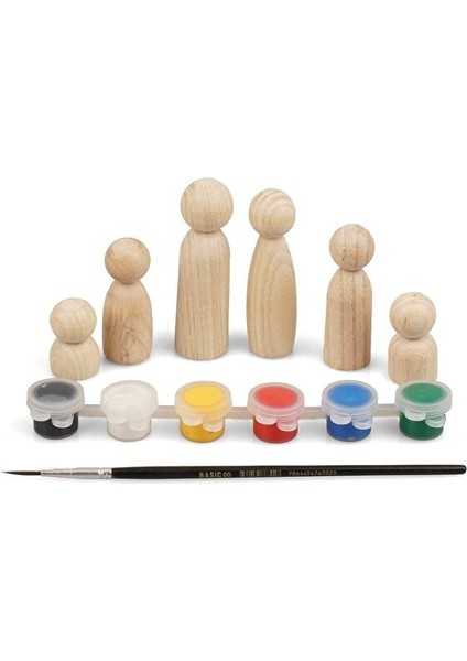 Dekoratif Peg Aile Boyama Seti Doğal Ahşap Peg Bebek Boya ve Fırça fırsatları