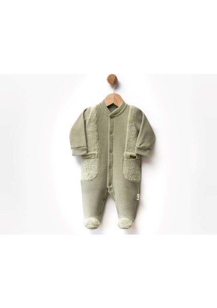 Peluş Detaylı Polar Patikli Tulum - FLE247226-HAKI-3 - 6 Ay Haki