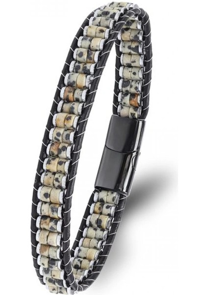 Dalmaçya Jasper & Hematit Çelik Örgülü Deri Bileklik 33512B22D3