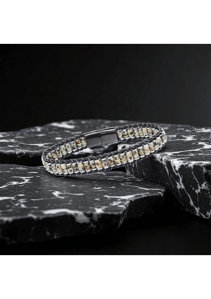 Dalmaçya Jasper & Hematit Çelik Örgülü Deri Bileklik 33512B22D3 modelleri