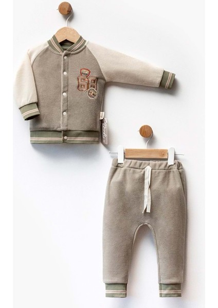 68 Nakışlı Çıtçıtlı Kadife Alt Üst Takım - FLE248079-YEŞIL-12 - 18 Ay Yeşil