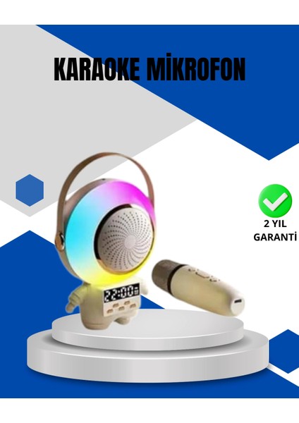 Kablosuz Mikrofonlu Astronot Tasarım Bluetooth Speaker Karaoke