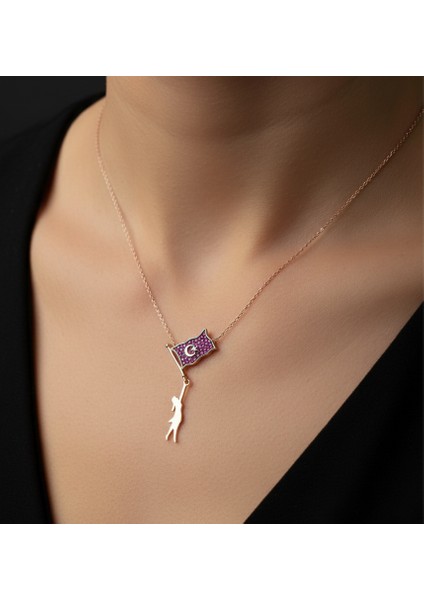 - 925 Ayar Gümüş Ayyıldız Rose Gold Kolye