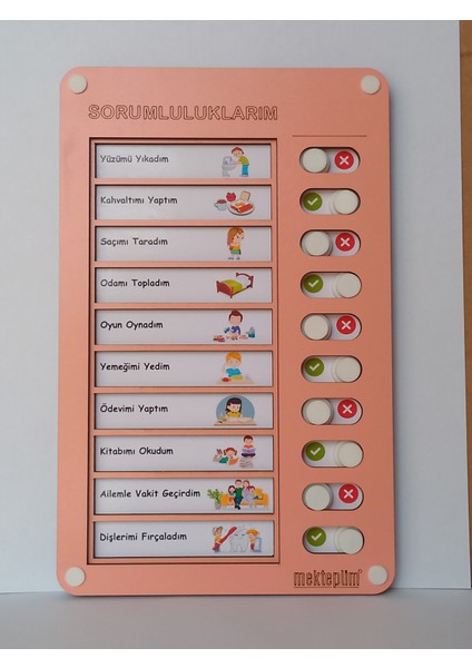 Eğitici Günlük Rutin Checklist Görev ve Sorumluluk Tablosu Pembe