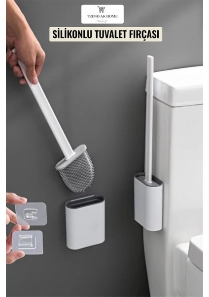 Silikon Tuvalet Fırçası | Duvara Asılabilir Bükülebilir Pratik Silikon Wc Klozet Fırçası Banyo Seti