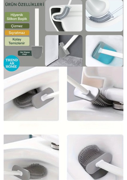 Silikon Tuvalet Fırçası | Duvara Asılabilir Bükülebilir Pratik Silikon Wc Klozet Fırçası Banyo Seti fırsatları
