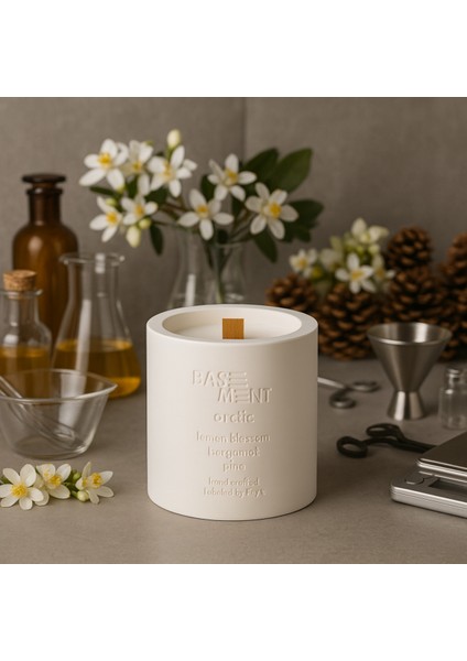 : Arctic : Dekoratif % 100 Soya Beton Mum (Limon Çiçeği, Bergamot, Çam)