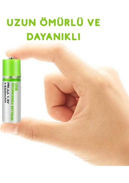 USB Şarjlı 1450MAH Aa 1.2V Lityum Kalem Pil 2’li Set Dönüşümlü Batarya ( Lisinya )