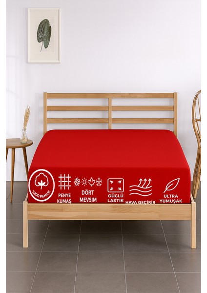 %100 Pamuklu Çi̇ft Ki̇şi̇li̇k Premi̇um Penye Çarşaf-Lasti̇kli̇