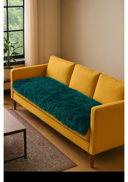 Kürk Uzun Tüylü Peluş Üç Kişilik Koltuk Için (1ADET) 80*190CM Ölçü (Zümrüt) Sadece Oturma Örtü