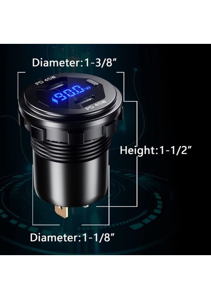 Mellifera 12V/24V USB C Araç Şarj Soketi 45W Pd Tipi C & 18W Qc 3.0 Araba Tekne Deniz Rv Motosiklet Için Voltmetre ile Çift USB Portu fiyatları