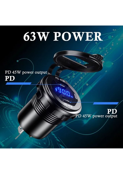 Mellifera 12V/24V USB C Araç Şarj Soketi 45W Pd Tipi C & 18W Qc 3.0 Araba Tekne Deniz Rv Motosiklet Için Voltmetre ile Çift USB Portu modelleri