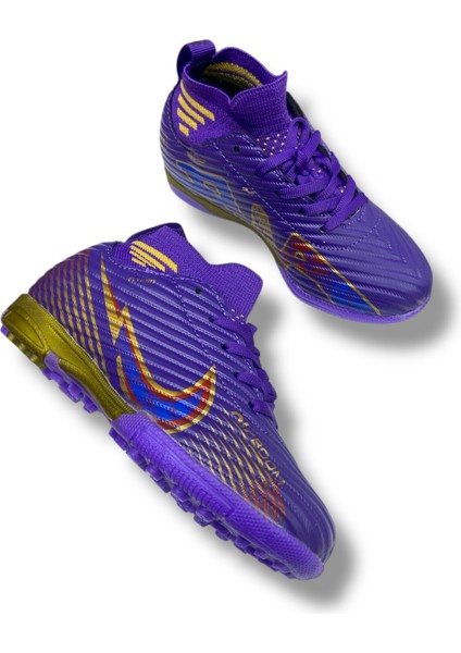 Çocuk Çoraplı Halısaha & Krampon Ayakkabı Mor Desenli