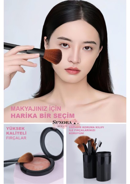 Siyah Makyaj Fırçası 12'li Set Silindir Saklama Kutulu Fırça fırsatları