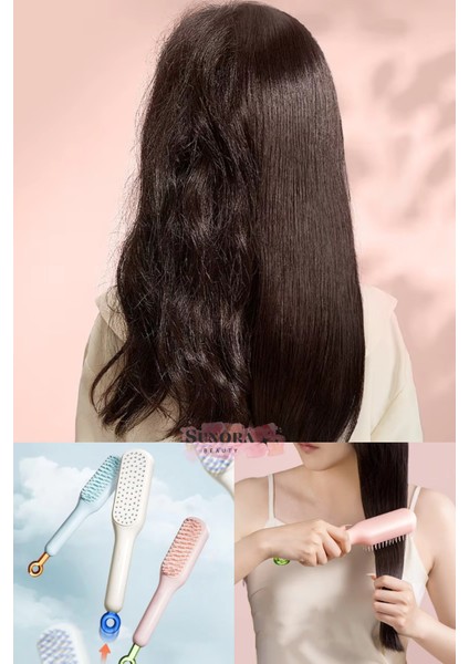 Kolay Temizlenen Saç Fırçası Anti-Statik Kendi Kendini Temizleyen Tarak Saç Derisi Masajı modelleri
