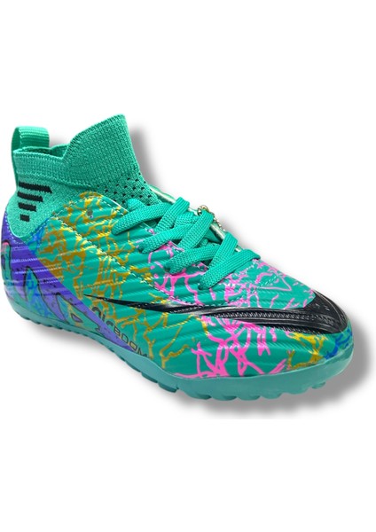 Çocuk Çoraplı Halısaha & Krampon Ayakkabı Turkuaz Mor Desenli fiyatları