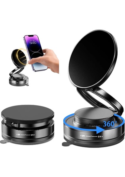 Metalik Magsafe Telefon Tutucu Tüm Yüzeylerle Uyumlu Vakumlu 360 Dönen Oynar Başlık - Lisinya