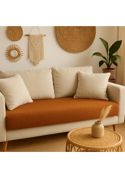 Teddy Kıvırck Peluş Üç Kişilik Koltuk Için ( 1ADET ) Sadece Oturma Alanı Örtü 80 x 190 cm (Kiremit)