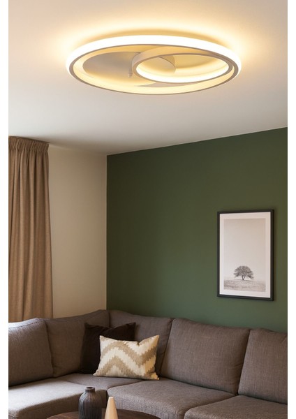 Okka Beyaz Renk Modern Tasarım Yemek Masası Üstü - Mutfak - Salon Beyaz LED 2 Li Avize