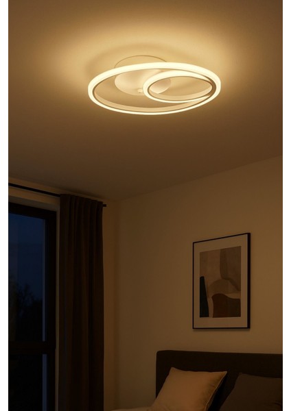 Okka Beyaz Renk Modern Tasarım Yemek Masası Üstü - Mutfak - Salon Beyaz LED 2 Li Avize modelleri