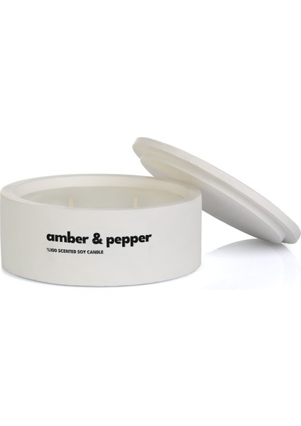 : Dekoratif Beton El Yapımı Yatay Mum : Çift Fitil : Kokulu Soya Mum : Amber & Pepper fiyatları