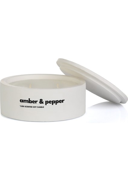 : Dekoratif Beton El Yapımı Yatay Mum : Çift Fitil : Kokulu Soya Mum : Amber & Pepper modelleri