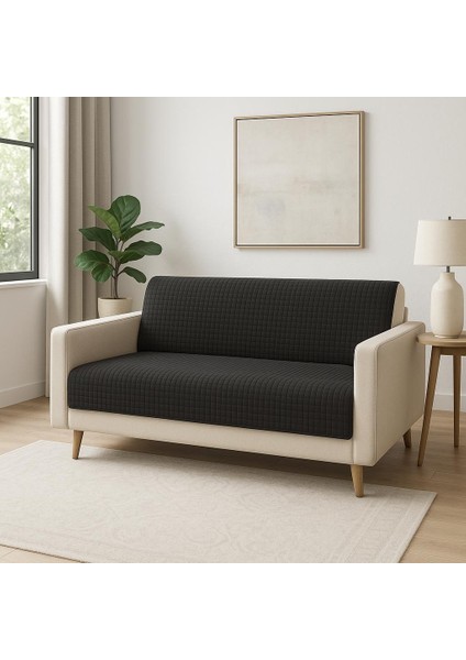 Dikdörtgen Desen Kapitone Esnek Kumaş Çok Amaçlı Koltuk Örtüsü 210*160CM Ölçü (Siyah)