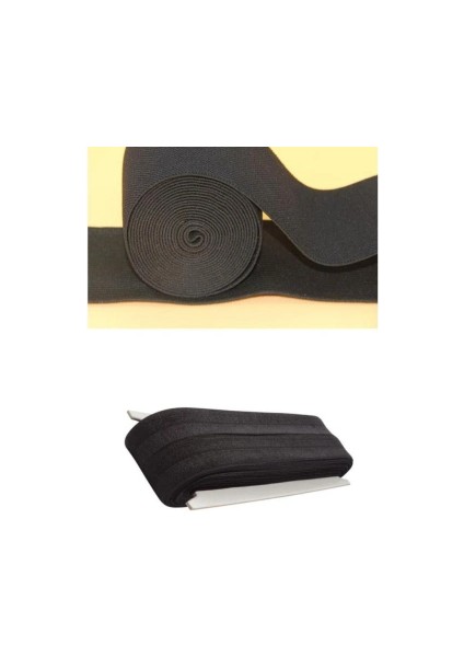 Siyah - 1.5cm Paça Lastik Yassı Geniş 10MT.