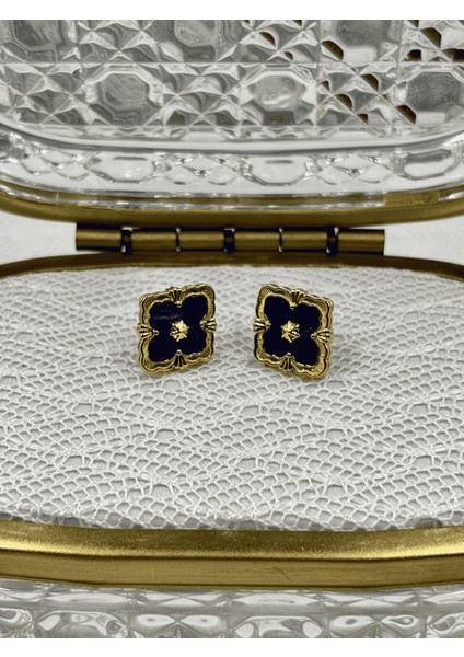 Vivienne No:3 Lacivert Çelik Küpe