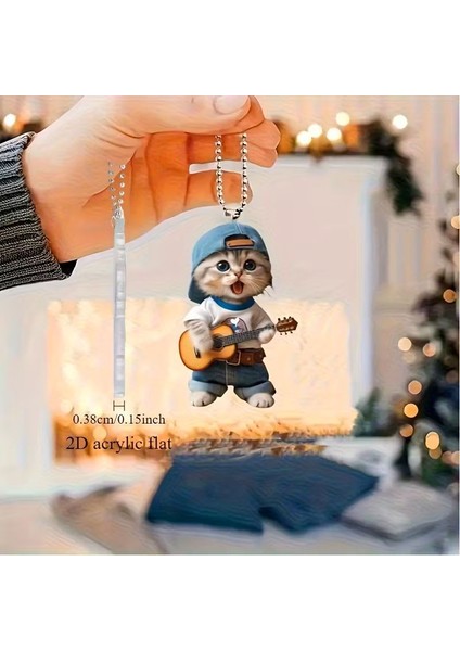 Sevimli Kedi Gitar Anahtarlık Çanta Süsü