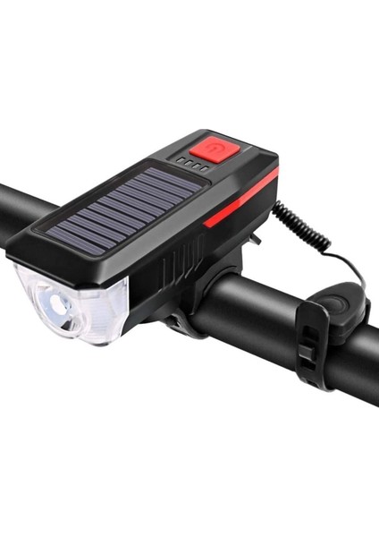 Güneş Enerjili USB Şarjlı Bisiklet Lambası Ön Işık Kornalı