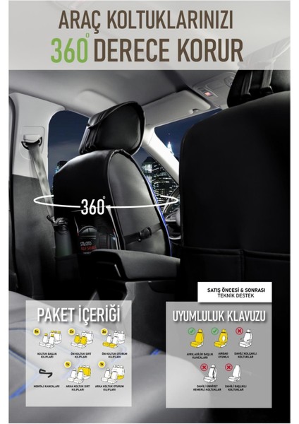 Kia Carnival Deri Oto Koltuk Kılıfı Ön Arka Takım Antalya Seri Siyah Mavi Scr