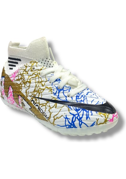 Çocuk Çoraplı Halısaha & Krampon Ayakkabı Beyaz Gold Desenli fiyatları