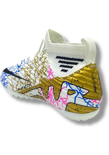 Çocuk Çoraplı Halısaha & Krampon Ayakkabı Beyaz Gold Desenli fırsatları